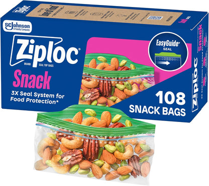 Ziploc Snack Bags, Easy Open and Close, Small Plastic Food Storage Bags, 108 Bags Total (