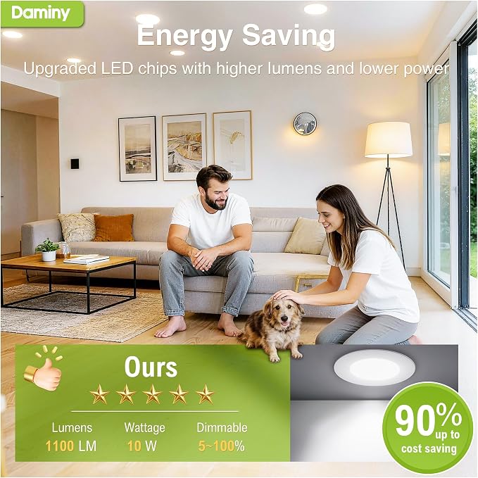 DAMINY 24 Pack 6 Inch LED Recessed Lighting, Canless Wafer Downlight 5CCT, Ultra-Thin Recessed Light with Junction Box, Dimmable, 10W 1100LM 120V, IC&Damp Rated
