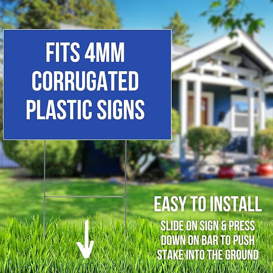 10 x 24 inch H Frame Wire Stake Sign Spikes - Heavy Duty Metal Wire Step Stake Frame for Yard Signs (Pack of 15)