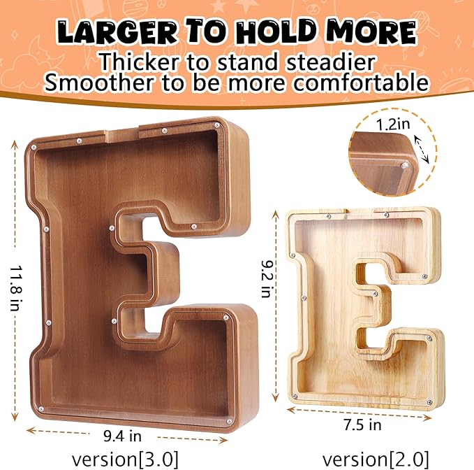 UBeesize 12in Extra Large Wooden Piggy Bank,Letter Piggy Bank for Boys Girls,Money Coin Bank for Kids,Christmas,Birthday,Childrens Gift and Home Office Decoration(S)