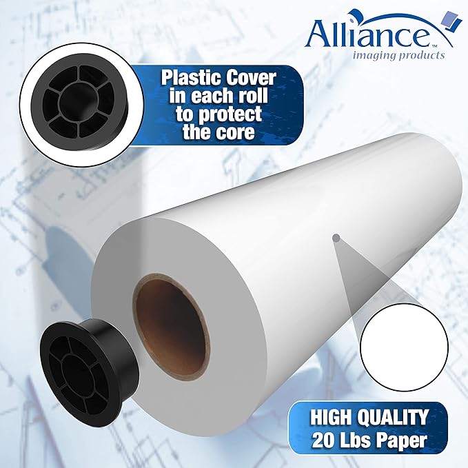 Alliance Wide Format Paper 24" x 150' CAD Bond Rolls (20lb  4 Rolls, 24 In x 150 Ft  2" Core)