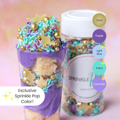 Sprinkle Pop Arabian Princess Sprinkle Mix| Aqua Lavender Purple Sprinkles with ~10 Genie Bottle Toppers and Gold Dragees| Girl Birthday Sprinkles Made in USA for Decorating Cake Cookie Cupcakes, 2oz