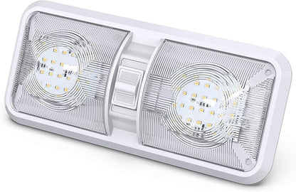 Leisure LED RV LED Ceiling Double Dome Light Fixture with ONOFF Switch Interior Lighting for CarRVTrailerCamperBoat DC 12V Natural White 4000-4500K 48X2835SMD Natural White 4000-4500K, (1 Pack)