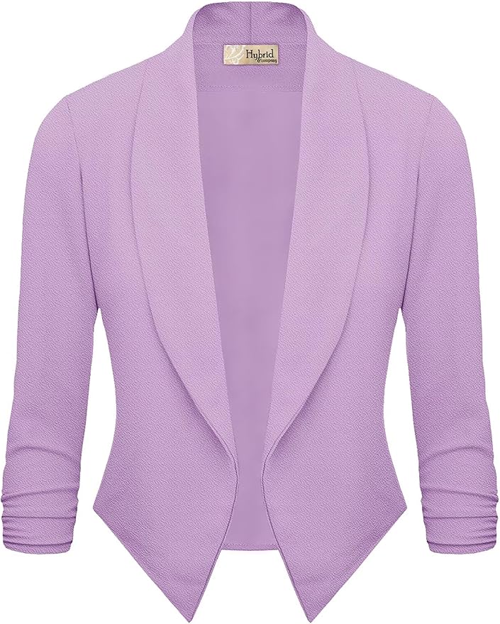 Hybrid  Company Lightweight Open Front Cardigan Classic Ruched Sleeve Work Office Blazer Suit Jackets