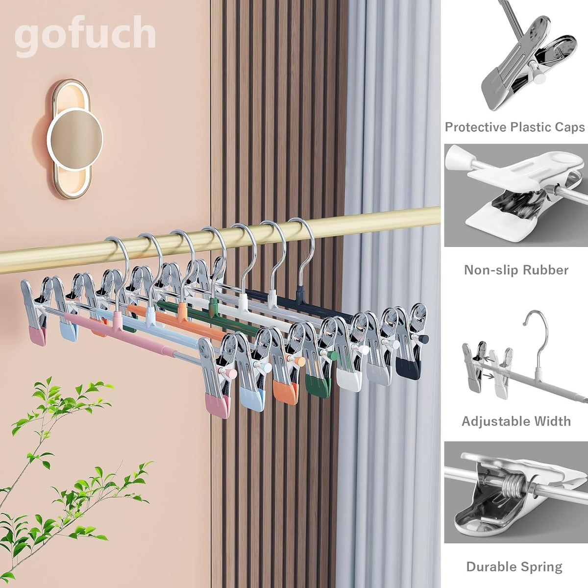 Pants Hangers with Clips - 30 Pack Heavy Duty, Non-Slip Adjustable Space Saving Skirt Hangers for Pants, Jeans, Shorts | Black | 12 Inch