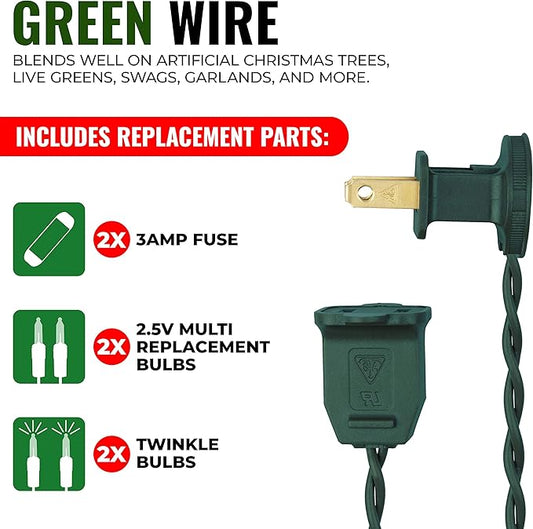 612 Vermont 100 Clear Christmas Lights, 12 Lights Twinkle, Indoor and Outdoor Use, Connect up to 4 Sets, Lighted Length 20.6', Total Length 21.8'