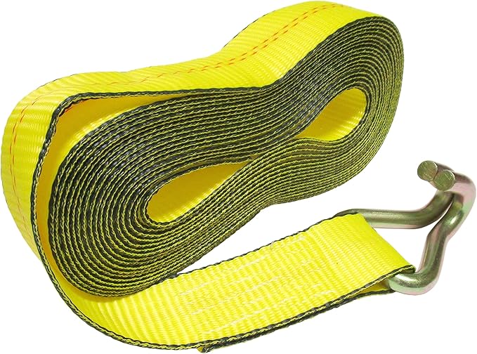2" x 27 FT Yellow Cargo Strap wFinger Wire J Hooks Heavy Duty 3,335 LBS Working Load  Professional Tie Down Cargo Control Containment (Replacement Strap Only)