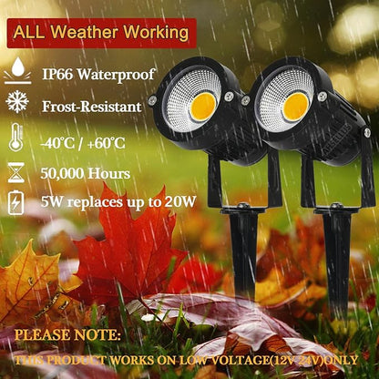 Low Voltage Landscape Lighting Spotlights Outdoor Landscape Lights LED Garden Spot Lights 5W 500LM 12V 24V IP66 Waterproof Landscaping Lights for Pathway Yard Walls Trees Flags(4 Pack)