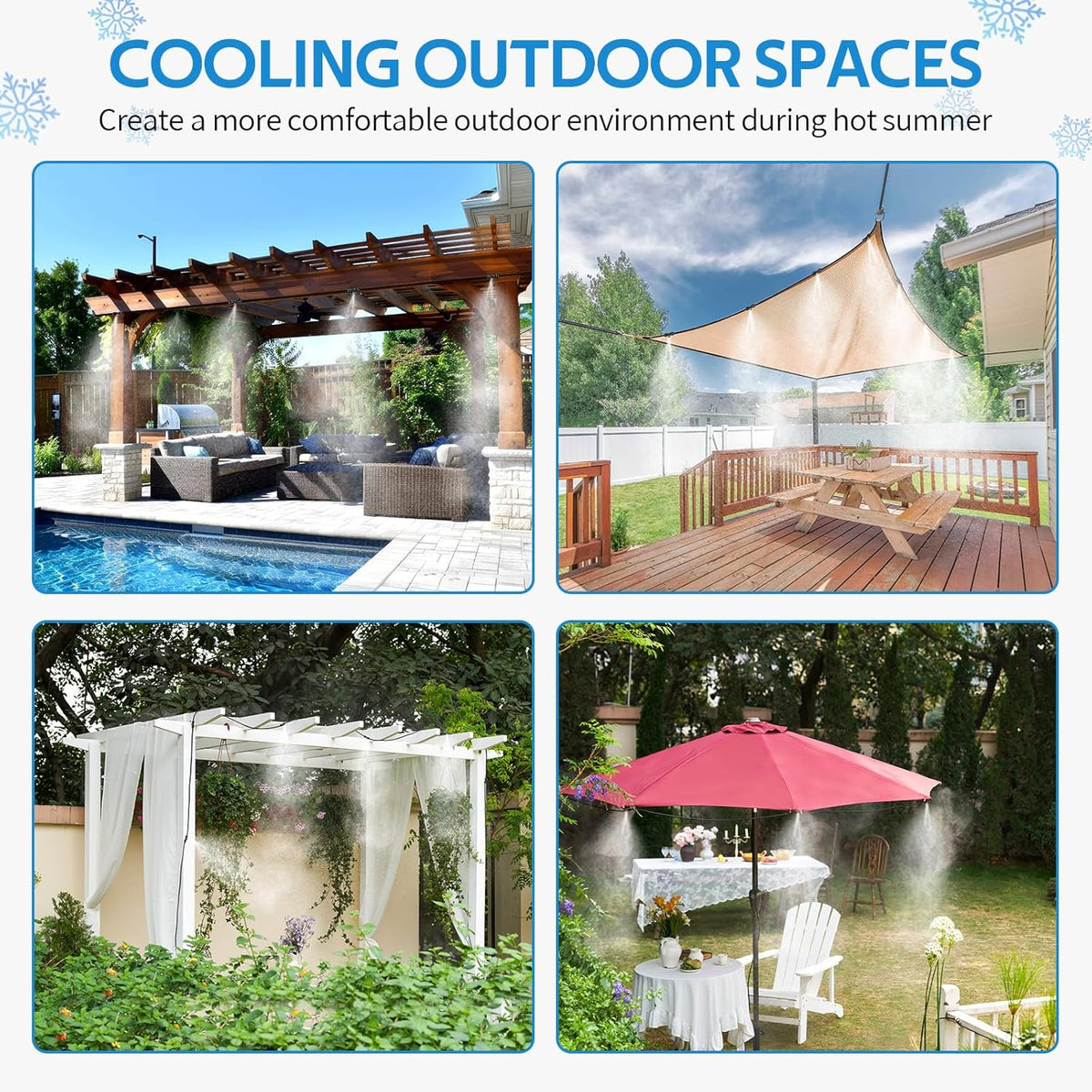 HOMENOTE Misting Cooling System Green, 42FT(13M) Pre-Assembled Kit with 15 Brass Nozzles & 3/4" Brass Adapter, Cooling Mister for Patio, Backyard, Pets, Garden & Greenhouse