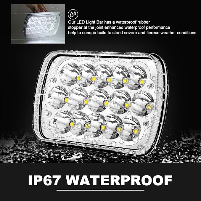 7x6 INCH 45W Sealed Beam Rectangular LED Headlights 5X7 H4 Plug H6052 H6053 H6054 For Freightliner 50 60 70 80 International Peterbilt 365 367 Mack Wrangler JK YJ CJ TJ MJ XJ Cherokee