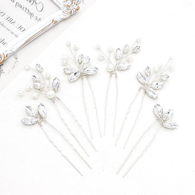 Oriamour 6 bridal hair pins, wedding hair accessories with rhinestones, bridal hair accessories, jewelry for brides, bridesmaids, flowers, women