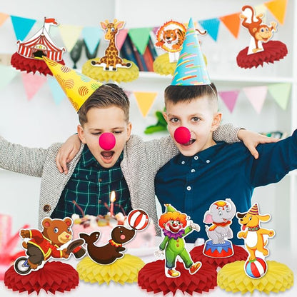 Carnival Circus Honeycomb Centerpieces, KSKSPE 9Pcs Carnival Circus Party Table Centerpieces Carnival Circus Birthday Decorations Carnival Theme Party Table Decoration for Carnival Circus Supplies