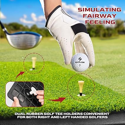 SAPLIZE 3-in-1 Golf Hitting Mat, 3 Replaceable Turfs for Tracing Swing Path, Hitting and Chipping Training, 13"X17" with Heavy Duty Base, Golf Practice Mat, Golf Training Mat