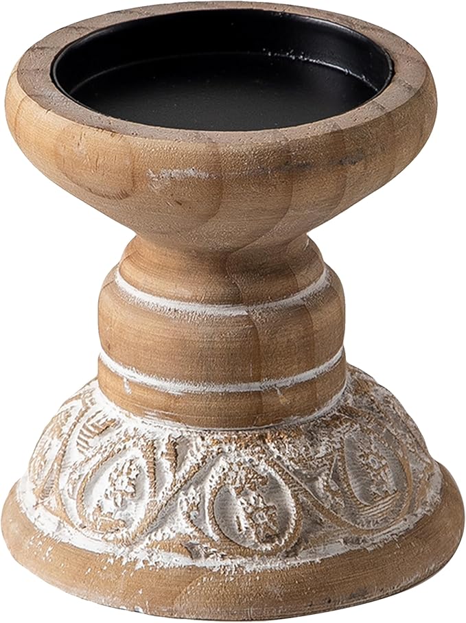SOFE Farmhouse Wood Candle Holder, Handmade Pillar Candle Holders Brown Rustic Candle Stand Decorative, Candle Pedestal for Coffee Table, Living Room, Room Decor Aesthetic