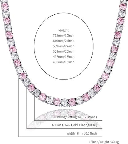 JINAO 6MM Tennis Chain Necklace 18k Gold Plated 1 Row Lab Simulated Diamond Iced Out Cubic Zirconia Chain Men's Hip hop Tennis Choker Necklace Chain for Men Women