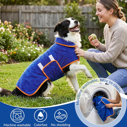 Bienbee Dog Bathrobe, Quick Drying Super Absorbent Pet Robes for Small Medium Large Dogs, Drying Coat for After Bath & Swim, Warm & Cozy Dogs Towels, Dog Puppy Bath Supplies, Dark Blue-M