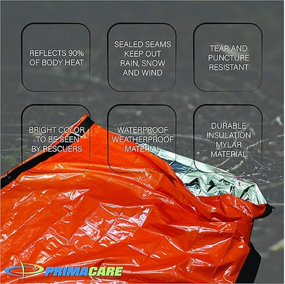 Primacare CB-3684 Emergency Sleeping Bag for Survival  Mylar BlanketTent Used for Emergencies, Camping, Hiking, Hunting, Marathons, Outdoors, and Perfect for Medical First Aid Supply Kits, Adult