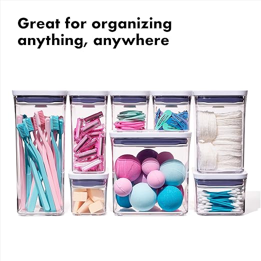 OXO Good Grips 3-PC Small Square Short POP Container Set, White,Grey