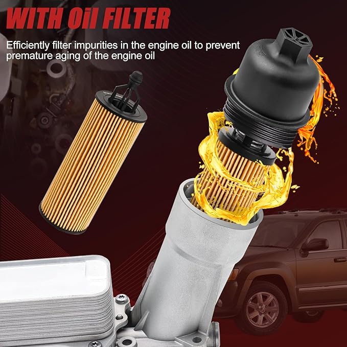 926-876 Aluminum Engine Oil Cooler Oil Filter Housing Adapter for Dodge Avenger Challenger Charger Durango Grand Caravan Journey, Jeep Grand Cherokee Wrangler, Chrysler 200 300 Town Country, Ram 3.6L