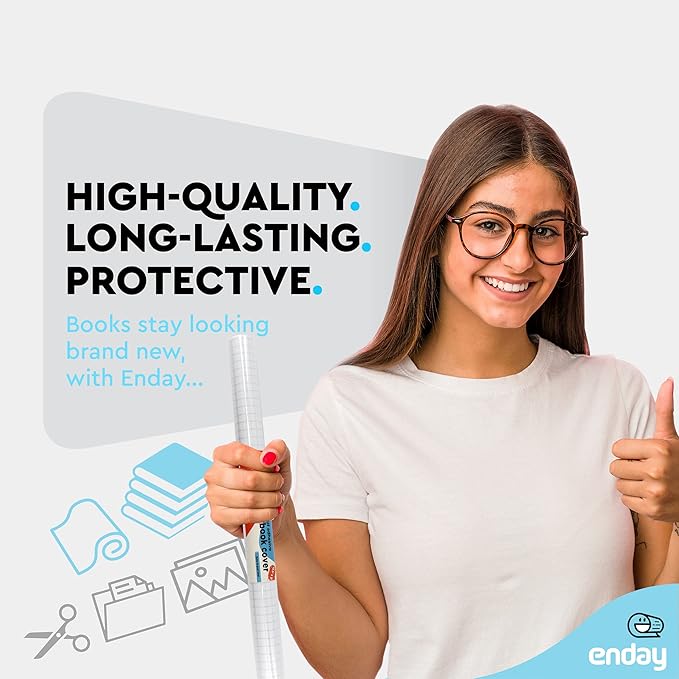 Clear Contact Paper, 13.5a x 5-Feet, Transparent Self Adhesive Book and Textbook Covers for Paperbacks and Hard Covers, Plastic Protective Covering Contact Paper Roll, Acid Free, 2 Rolls a by Enday