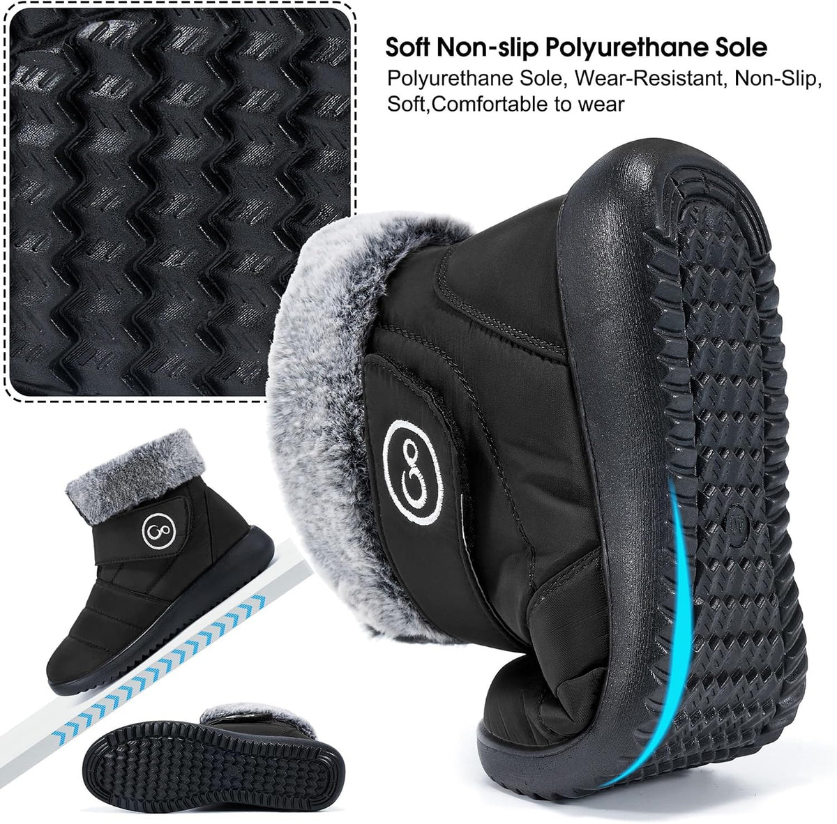 Women Winter Snow Boots: Fur Lined Warm Slip On Boots for Women Waterproof Booties Comfortable Outdoor