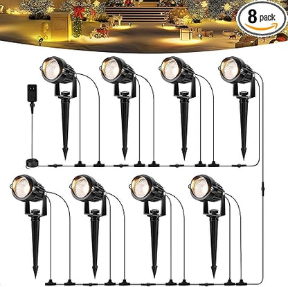 OurLeeme Spotlights Outdoor Waterproof - 8-in-1 LED Christmas Spotlights for Outside with 60W Transformer, Spotlight Landscape Lighting Plug in House Spot Lights Outdoor for Yard Garden (Warm)