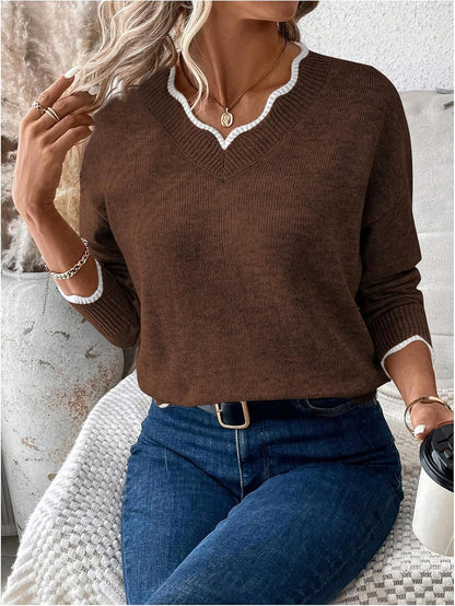 SOLY HUX Women's Long Sleeve Sweaters V Neck Knitted Sweater Tops Loose Jumper Pullover Fall Outfits