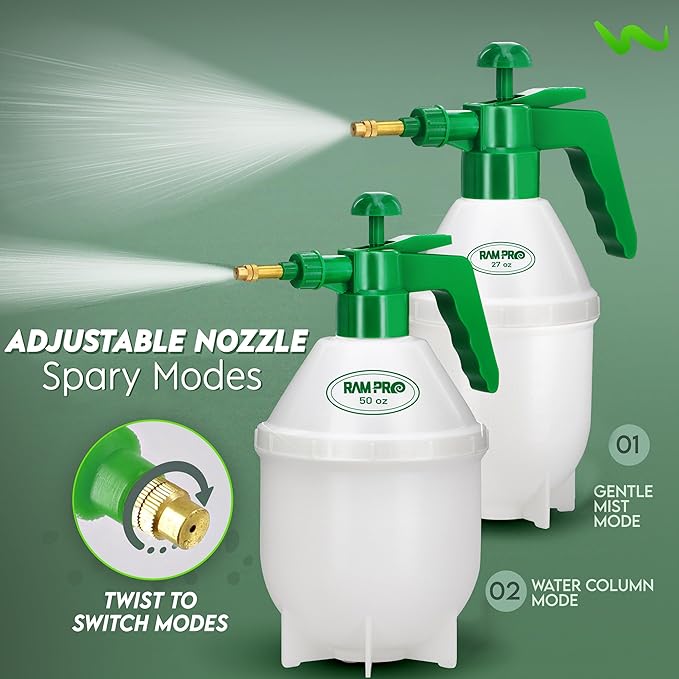 Garden Pump Sprayer, Handheld Bottle Mist Water Sprayer, Hand Pressure Home Cleaning Plant Lawn Sprayer w/Safety Valve & Adjustable Bronze Nozzle, 1.5 Liter/.4 Gallon/50Ounces –by Rampro