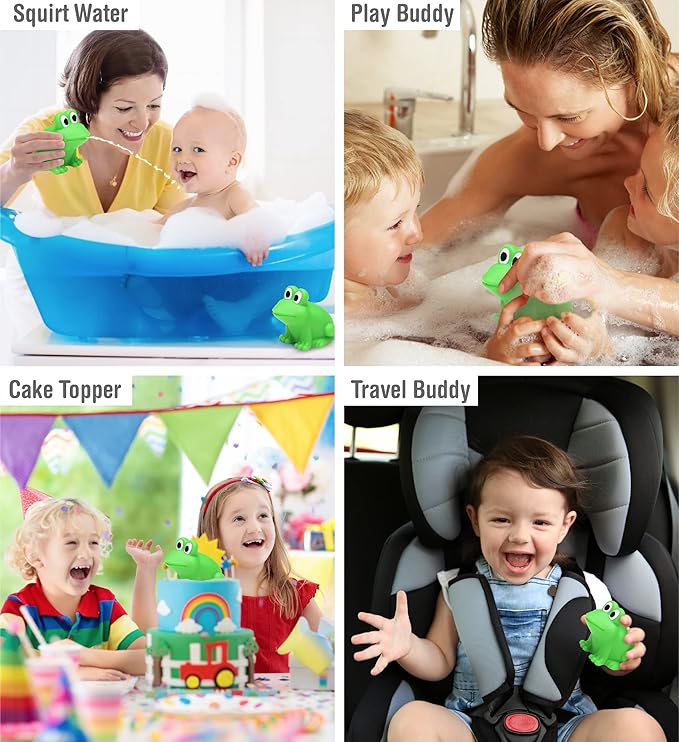 DolliBu Frog Bath Buddy Squirter - Floating Green Frog Rubber Bath Toy, Fun Water Squirting Bathtime Play for Toddlers, Cute  Soft Animal Toy for The Bathtub, Beach  Pool for Girls  Boys - 3 Inch