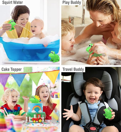 DolliBu Frog Bath Buddy Squirter - Floating Green Frog Rubber Bath Toy, Fun Water Squirting Bathtime Play for Toddlers, Cute  Soft Animal Toy for The Bathtub, Beach  Pool for Girls  Boys - 3 Inch