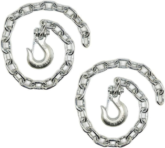 2-Pack 516-in X 35-in Grade 43 Trailer Safety Chain with 516-in Clevis Snap Hooks, Tow Hooks Chains, G43 Heavy Duty Chain, Slip Hook (2)