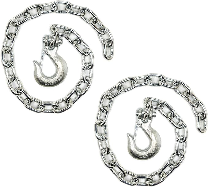 2-Pack 516-in X 35-in Grade 43 Trailer Safety Chain with 516-in Clevis Snap Hooks, Tow Hooks Chains, G43 Heavy Duty Chain, Slip Hook (2)