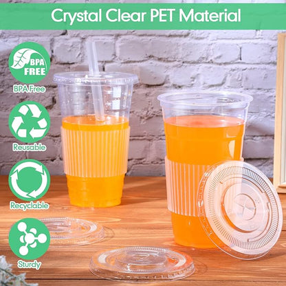 200 Pcs Clear Flat Lids Plastic Disposable PET Cup Lids with Straw Slot Fits for 12 oz, 16 oz, 20 oz and 24 oz Cups for Summer Iced Coffee, Ice Cream, Slush, Milkshake, Party Supplies