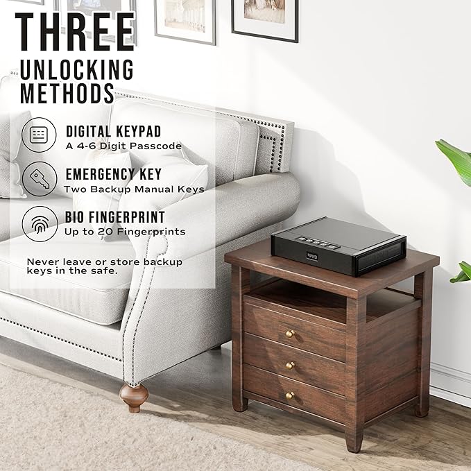 RPNB Gun Safe for Handgun, Pistol Safe with Fingerprint, Biometric Gun Safe for Handgun with Digital Keypad, Quick Access Handgun Safe for Home Nightstand Bedside, Gun Lock Box for 2 Pistols and More