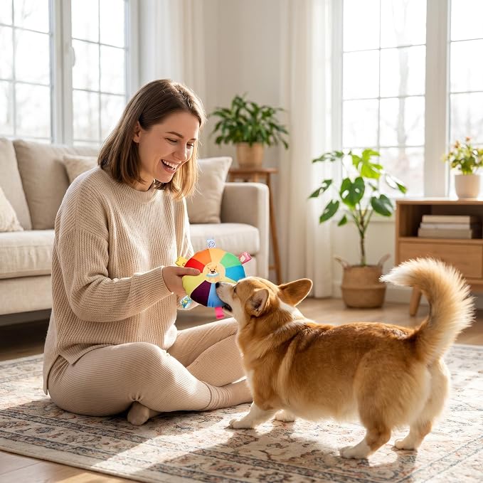 Sturdy Interactive Canine Plaything - Vibrant Squeaky Toy Featuring a Cartoon Bear, Gentle Material for Training and Fun, Appropriate for Every Breed.
