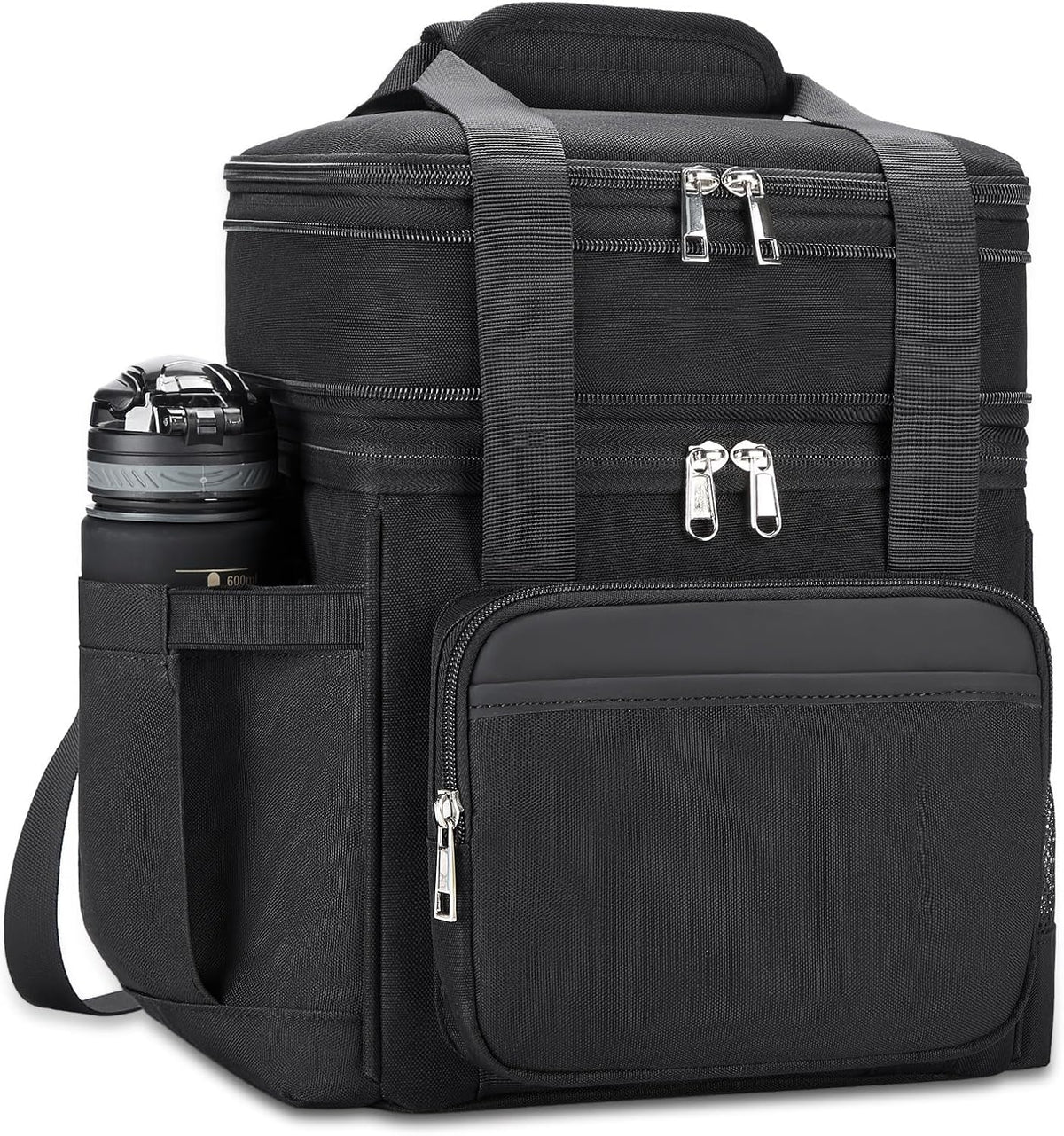 holuxer Insulated Lunch Bag & Lunch Box for Men - Double Deck Reusable Lunch Bag for Women Tote Cooler Bag Leakproof Soft Expandable - Large Lunchbox for Work/Adult/Picnic/Outdoor (Black?15L)