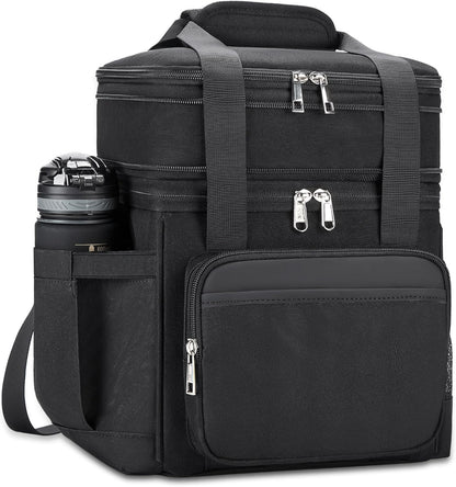 holuxer Insulated Lunch Bag & Lunch Box for Men - Double Deck Reusable Lunch Bag for Women Tote Cooler Bag Leakproof Soft Expandable - Large Lunchbox for Work/Adult/Picnic/Outdoor (Black?15L)