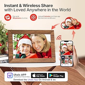 Uhale Digital Photo Frame 32GB Storage 10.1 Inch WiFi Electronic Picture Frame Desktop IPS Touch Screen HD Display SD Card Slot Auto-Rotate Slideshow Share Videos Photos Send Wishes Remotely