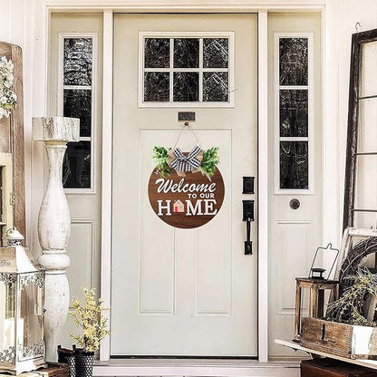 Rustic Round Wood Wreath, Seasonal Sign for Home, Farmhouse Seasonal Wreath