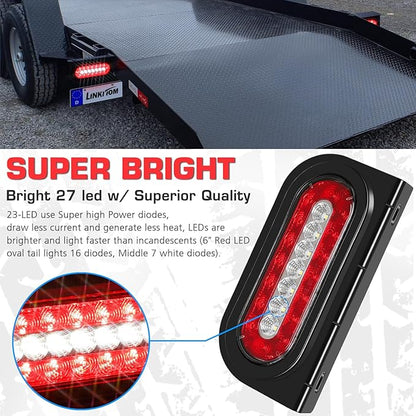 LINKITOM 6 Inches Oval Tail Lights with Steel Mounting Bracket for 10-30 Volt Boat Trailer Truck RV, DOT Certified, IP67 Waterproof