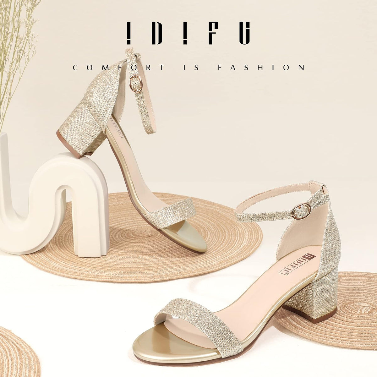 IDIFU Women's Cookie-LO Low Block Heel Ankle Strap Sandals