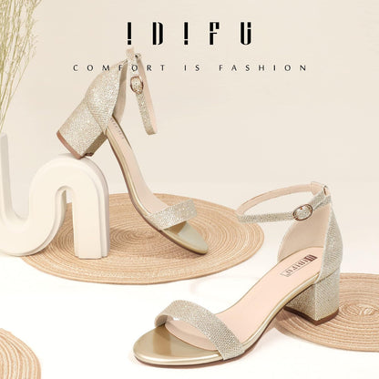 IDIFU Women's Cookie-LO Low Block Heel Ankle Strap Sandals