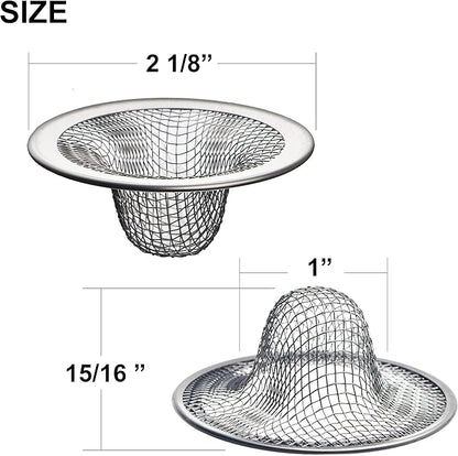 6 Pack - 2.125" Top  1" Basket- Mesh Sink Drain Strainer Hair Catcher for Bathroom Sink, Utility, Slop, Laundry, RV and Lavatory