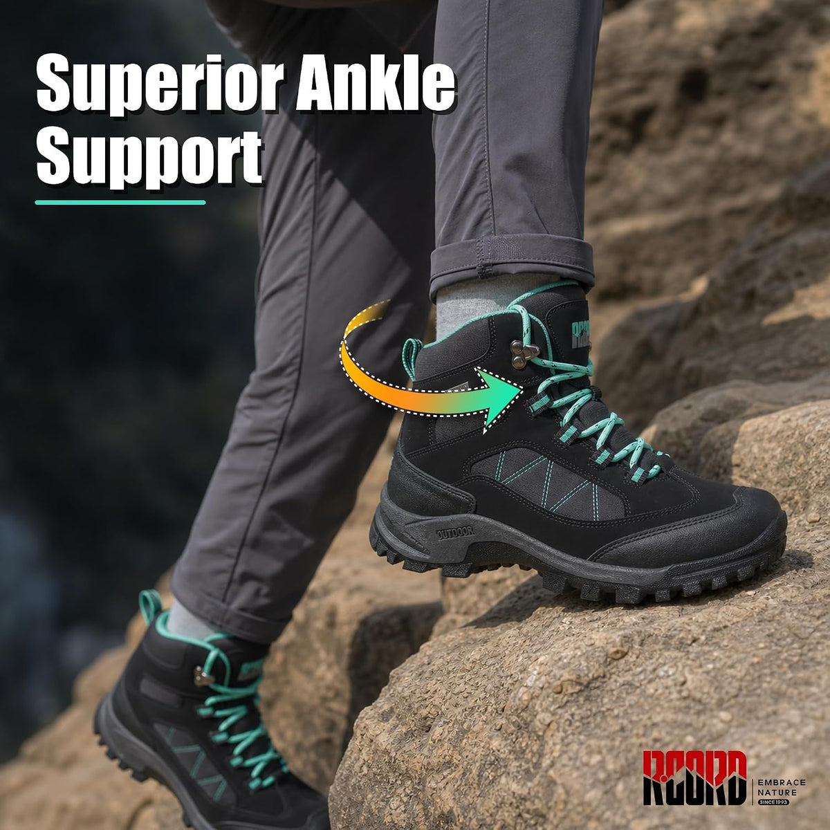 R CORD Womens Hiking Boots Waterproof Hiking Boots Womens Non-Slip Hiking Shoes Backpacking Boots All Day Walking Boots Outdoor