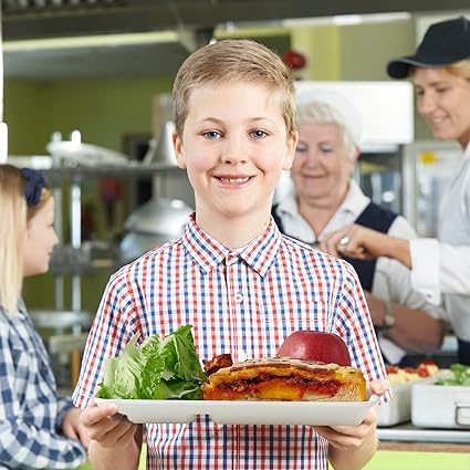 Vplus 100 Compostable 5 Compartment Paper Plates, 100 Pack, 12.5 x 8.6 inch Disposable School Lunch Trays, Eco-Friendly Bagasse Plates for Buffet, and Party