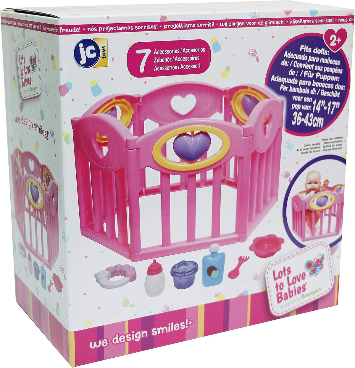 JC Toys Baby Doll Play Pen Gift Set for Keeps Playtime!|Fits Dolls up to 17" | Adjusts to Different Shapes | Play Accessories| Ages 2+, Light Pink (Play pen and accessories are different colors than pictures)