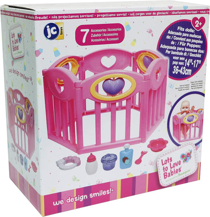 JC Toys Baby Doll Play Pen Gift Set for Keeps Playtime!|Fits Dolls up to 17" | Adjusts to Different Shapes | Play Accessories| Ages 2+, Light Pink (Play pen and accessories are different colors than pictures)