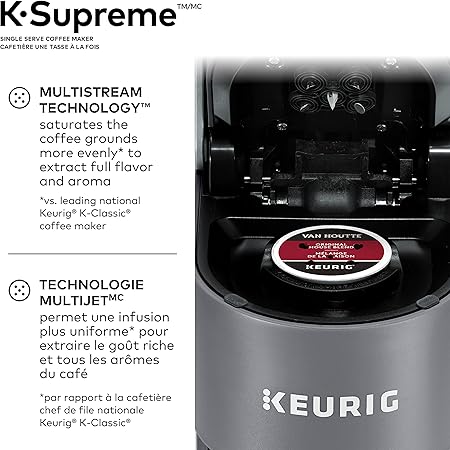 Keurig K-Supreme Coffee Maker, Single Serve K-Cup Pod Coffee Brewer Machine, With MultiStream Technology, 66 Oz Dual-Position Reservoir, and Customizable Settings, Gray