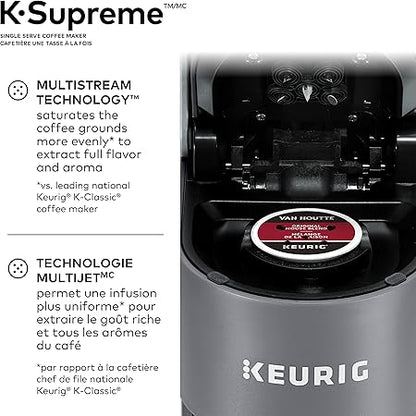 Keurig K-Supreme Coffee Maker, Single Serve K-Cup Pod Coffee Brewer Machine, With MultiStream Technology, 66 Oz Dual-Position Reservoir, and Customizable Settings, Gray