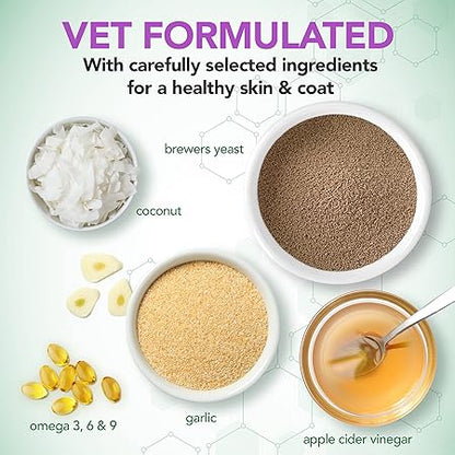 Vets Best Brewers Yeast  Garlic Chews, Omega 3 for Dogs Healthy Skin  Coat Protection for Dogs, Dog Formulated with Veterinary Recommended Dosage, Garlic Supplements, 60 ct